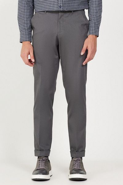 ALTINYILDIZ CLASSICS Men's Gray Slim Fit Slim-Fit Gabardine Fabric Patterned Cotton Flexible Waist Elastic Trousers