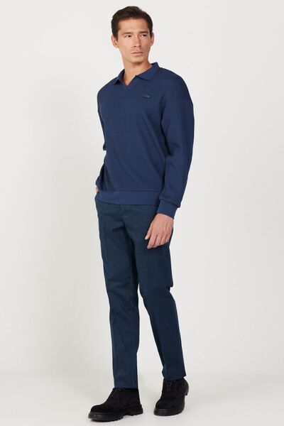 ALTINYILDIZ CLASSICS Pánské kalhoty v námořnické modré Comfort Fit – uvolněný střih, boční kapsa, bavlněný diagonální vzor