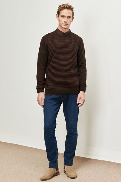 ALTINYILDIZ CLASSICS Πλεκτό πουλόβερ ανδρικό καφέ-μπορντό Standard Fit Regular Cut Crew Neck με ανάγλυφο σχέδιο