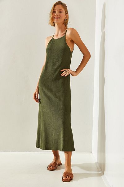 Bianco Lucci Halter Neck Slit Thin Strap Crinkle Dress - 16660251432