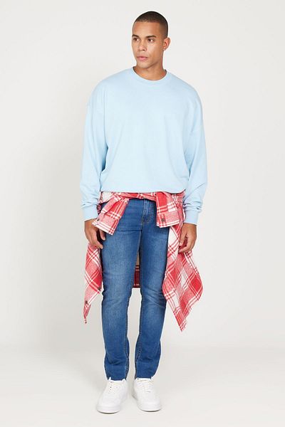 AC&Co / Altınyıldız Classics Men's Light Blue Oversize Loose Cut 3 Thread Crew Neck Cotton Sweatshirt