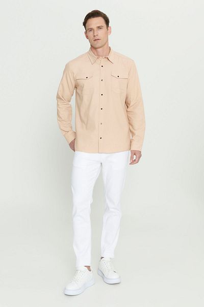 AC&Co / Altınyıldız Classics Beiges Slim Fit-Hemd aus Baumwolle mit klassischem Kragen für Herren