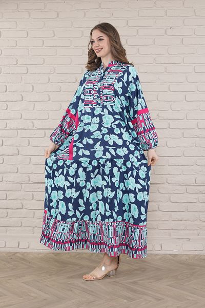 mervemoda Γυναικείο υφαντό φόρεμα με κουμπιά μπροστά σε μέγεθος