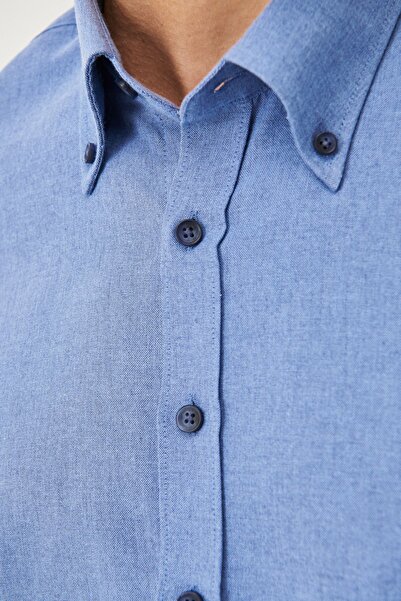 AC&Co / Altınyıldız Classics Cămașă Oxford Slim Fit pentru bărbați - K.BLUE, Guler cu nasturi