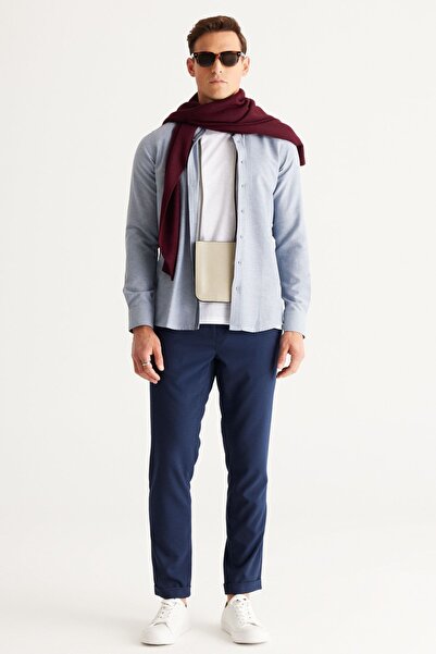 ALTINYILDIZ CLASSICS Чоловіча сорочка Indigo Slim Fit, вузький крій, комір на ґудзиках, бавовняна тканина з армурою