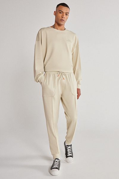 AC&Co / Altınyıldız Classics Unisex μπεζ κανονική εφαρμογή, ελαστικό βαμβακερό παντελόνι με τσέπες