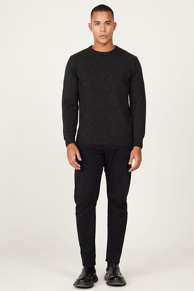 AC&Co / Altınyıldız Classics Men's Anthracite Wool Standard Fit Regular Cut Crew Neck Jacquard Knitwear Sweater