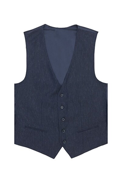 ALTINYILDIZ CLASSICS Erkek Koyu Lacivert Slim Fit Dar Kesim Mono Yaka Desenli Yelekli Takım Elbise