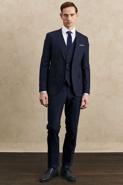 ALTINYILDIZ CLASSICS Men's Navy Blue Slim Fit Narrow Cut Mono Collar Vest Wool Water and Stain Resistant Nano Suit
