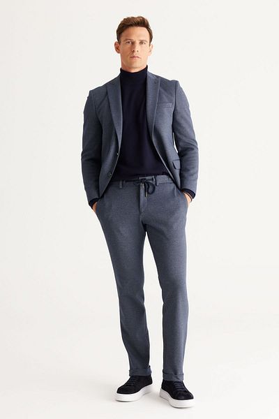 ALTINYILDIZ CLASSICS Men's Navy Blue-Grey Slim Fit Slim Fit Swallow Collar Patterned Suit