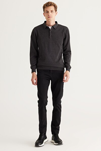 ALTINYILDIZ CLASSICS Ανδρικό πλεκτό πουλόβερ με κανονική εφαρμογή Anthracite-Melange με κανονική κοπή με λαιμόκοψη από βαμβάκι