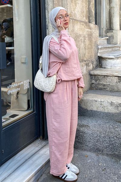Ceylan Otantik Pink Muslin Set - Casual and Comfortable
