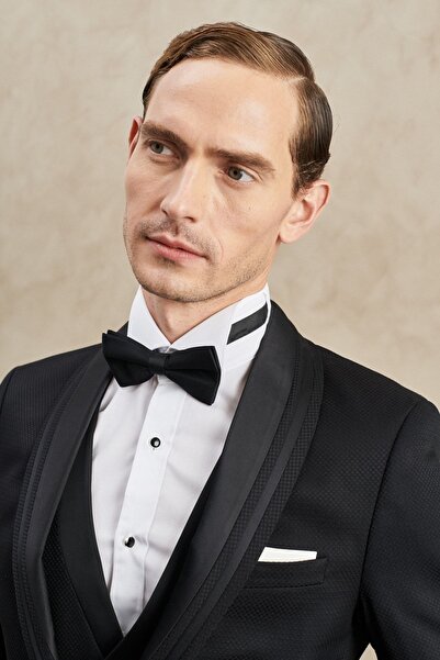 ALTINYILDIZ CLASSICS Costum smoking pentru bărbați, negru, slim fit, cu tăietură îngustă, cu guler mono, cu model