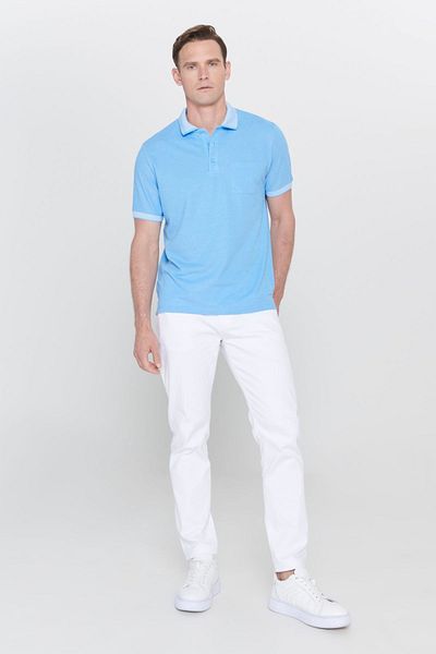 AC&Co / Altınyıldız Classics Tricou albastru cu buzunar cu guler polo pentru bărbați - bumbac necontractabil, potrivire confortabilă