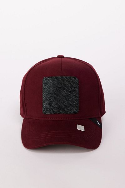 AC&Co / Altınyıldız Classics Men's Burgundy 100% Cotton Hat with Replaceable Stickers