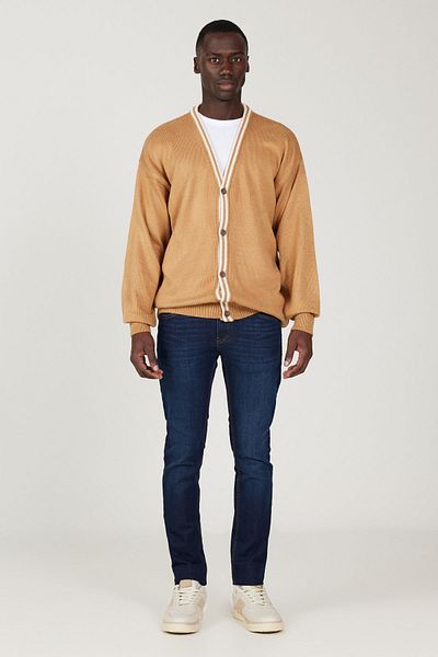 AC&Co / Altınyıldız Classics Herren CARAMEL-EKRU Strickjacke mit V-Ausschnitt, Standard-Passform, normaler Schnitt