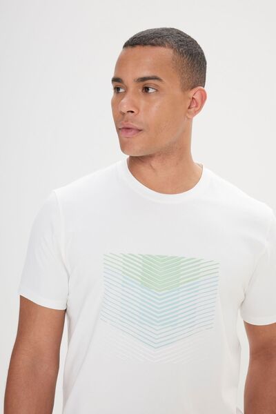 ALTINYILDIZ CLASSICS Ανδρικό μπλουζάκι με λαιμόκοψη σε λευκή λεπτή εφαρμογή από βαμβακερό εύκαμπτο εμπριμέ