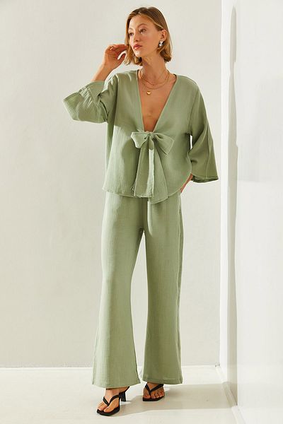 Bianco Lucci Palazzo 1086 Damen Unter-Oberteil-Set - Mit Krawattendetail60251433
