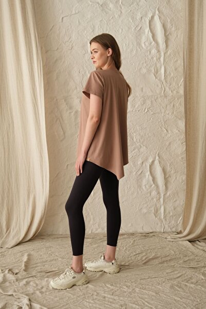 SARE ERKMEN Brown Asymmetrical Long T-Shirt - Single Piece