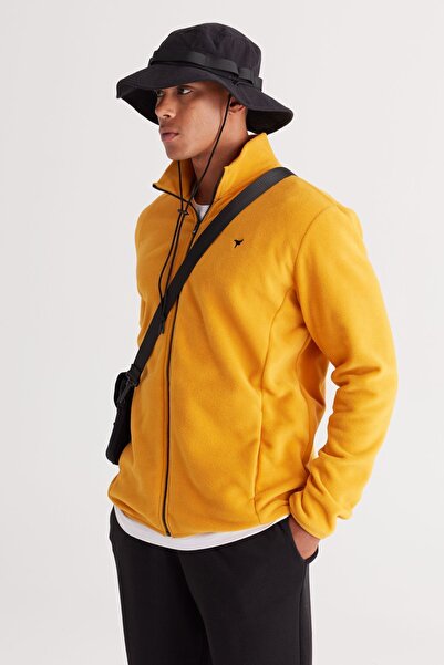 AC&Co / Altınyıldız Classics Men's Yellow Standard Fit Regular Cut Cold-Proof Stand Collar Fleece Sweatshirt Jacket