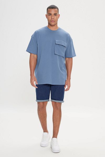 AC&Co / Altınyıldız Classics Ανδρικό μπλουζάκι Indigo Oversize Cotton Crew Neck