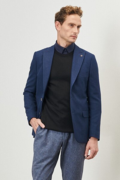 ALTINYILDIZ CLASSICS Чоловічий темно-синій піджак з вузьким облягаючим коміром ластівка з візерунком