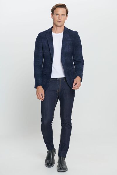 ALTINYILDIZ CLASSICS Erkek Lacivert Slim Fit Dar Kesim Mono Yaka Yünlü Blazer Ceket