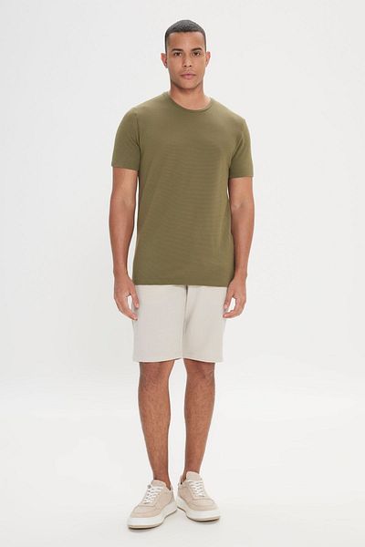 AC&Co / Altınyıldız Classics Pánské Khaki Slim Fit Slim Fit Modal Crew Neck Soft Key Flexibilní základní tričko