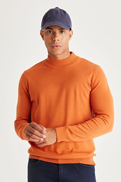 ALTINYILDIZ CLASSICS Men's Brick Standard Fit Regular Cut Half Turtleneck Cotton Knitwear Sweater