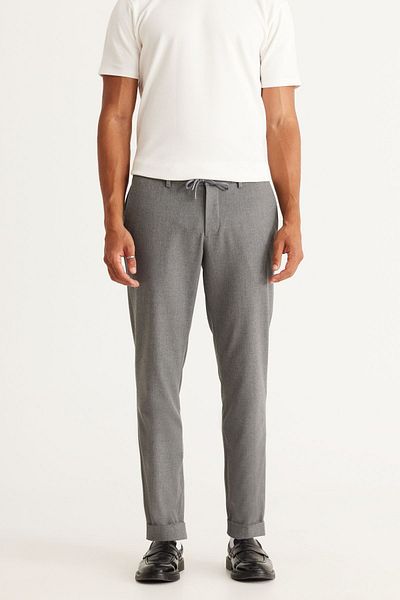 ALTINYILDIZ CLASSICS Men's Gray Slim Fit Slim Fit Tie Waist Patterned Flexible Trousers