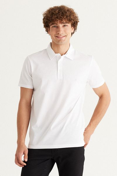 ALTINYILDIZ CLASSICS Tricou alb pentru bărbați, slim fit, cu tăietură îngustă, cu gât polo, 100% bumbac