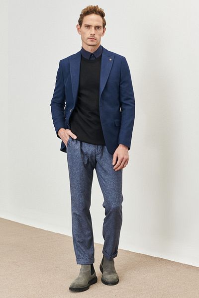 ALTINYILDIZ CLASSICS Ανδρικό μπουφάν μπλέιζερ με μοτίβο μπλε Navy Blue Slim Fit Slim Fit Swallow Collar