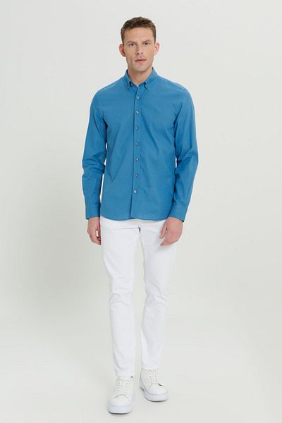 AC&Co / Altınyıldız Classics Cămașă pentru bărbați, 100% bumbac, Oxford, slim fit, cu guler cu nasturi