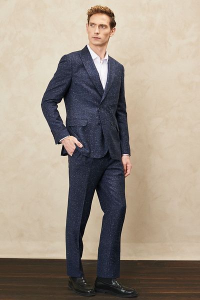 ALTINYILDIZ CLASSICS Ανδρικό μπλε Navy Slim Fit Slim Fit Swallow Collar Tweet Μάλλινη φόρμα με διπλό στήθος