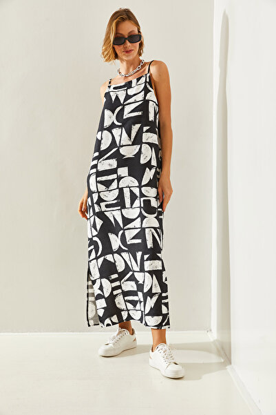 Bianco Lucci Dámské šaty se vzorovaným rozříznutým provazovým popruhem – Fr02360251436