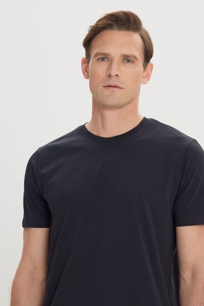 ALTINYILDIZ CLASSICS Μαύρο ανδρικό μπλουζάκι Slim Fit - Crew Neck, Slim Fit, Βαμβακερό