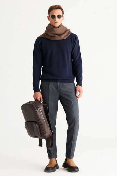 ALTINYILDIZ CLASSICS Ανδρικό πλεκτό πουλόβερ Navy Blue - Standard Fit, μισό ζιβάγκο, βαμβακερό