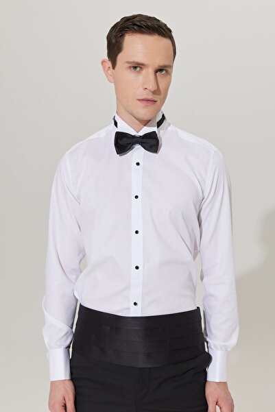ALTINYILDIZ CLASSICS Men's White Slim Fit Narrow Cut Collar Long Sleeve Classic Shirt