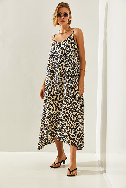 Bianco Lucci Φόρεμα ασύμμετρης κοπής με μοτίβο λεοπάρ - λουράκι με σχοινί, Basic 16460251439