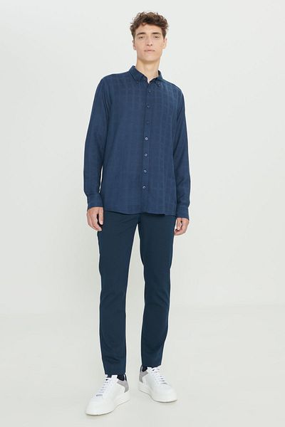 AC&Co / Altınyıldız Classics Ανδρικό πουκάμισο Navy Blue Slim Fit - Βαμβακερό, Τετράγωνο σχέδιο, Κλασικός γιακάς