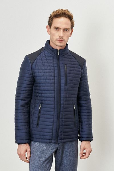ALTINYILDIZ CLASSICS Ανδρικό παλτό Navy Blue - Standard Fit, Stand γιακά, Τσέπη με φερμουάρ, Μοτίβο