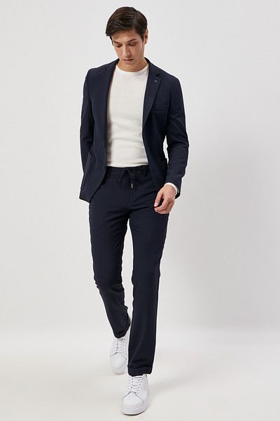 ALTINYILDIZ CLASSICS Men's Navy Blue Slim Fit Narrow Cut Mono Collar Patterned Suit