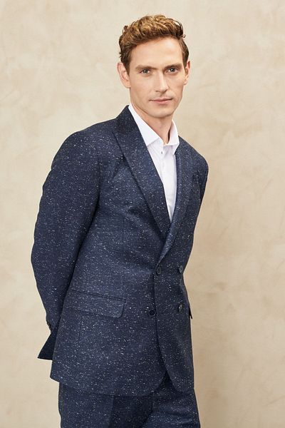 ALTINYILDIZ CLASSICS Ανδρικό μπλε Navy Slim Fit Slim Fit Swallow Collar Tweet Μάλλινη φόρμα με διπλό στήθος