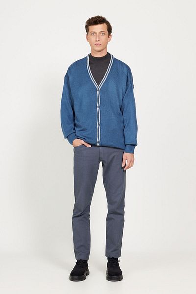 AC&Co / Altınyıldız Classics Férfi INDIGO-GREY MELANJ Standard Fit normál szabású V-nyakú kötöttáru kardigán