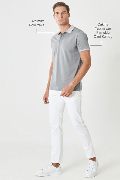 AC&Co / Altınyıldız Classics Graues Slim Fit-T-Shirt mit Rollkragen für Herren – nicht einlaufender Baumwollstoff