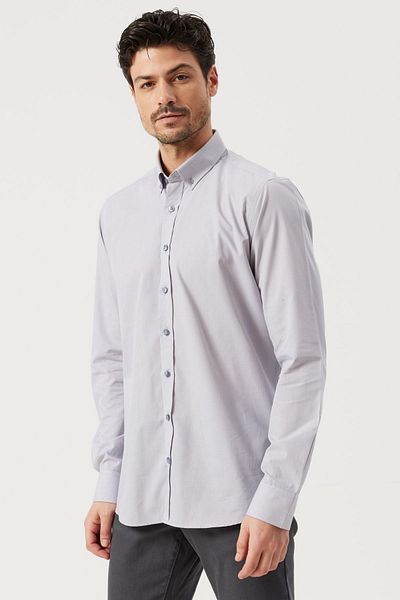 ALTINYILDIZ CLASSICS Ανδρικό πουκάμισο Slim Fit με γκρι σχέδιο - Slim Fit, Κολάρος με κουμπιά
