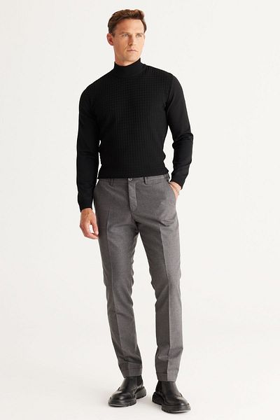 ALTINYILDIZ CLASSICS Men's Gray Slim Fit Slim Fit Side Pocket Elastic Waist Classic Fabric Trousers