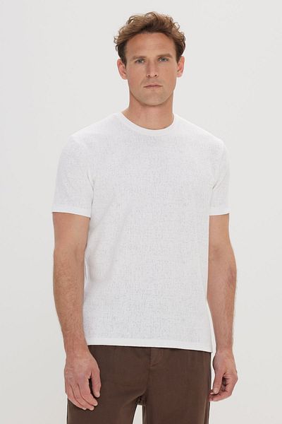 ALTINYILDIZ CLASSICS Pánské tričko Ecru Slim Fit Slim Fit Cotton Crew Neck