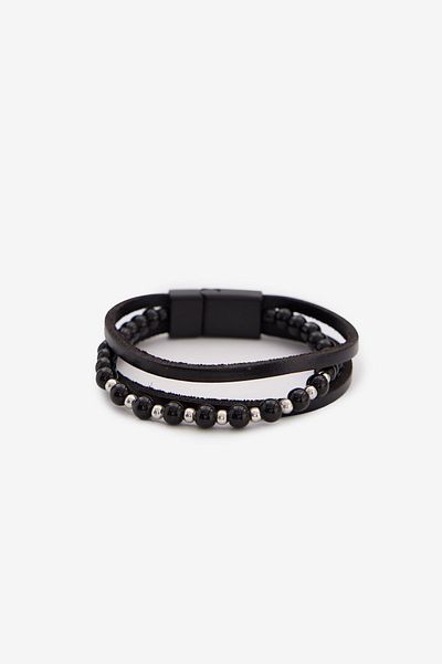 ALTINYILDIZ CLASSICS Men's Black Leather Bracelet