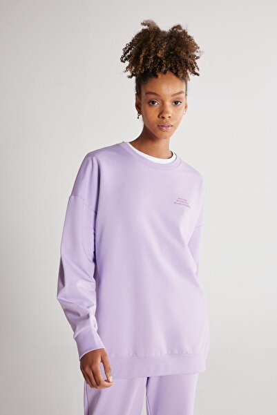AC&Co / Altınyıldız Classics Unisex Lilac Oversize Loose Fit Crew Neck Βαμβακερό εύκαμπτο φούτερ